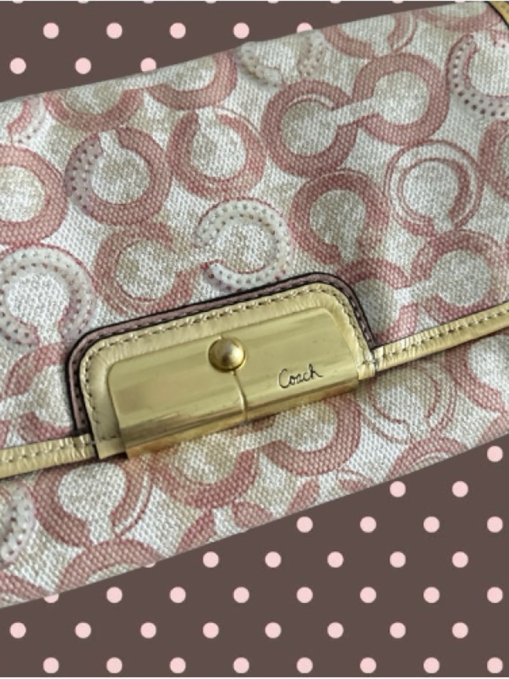 Coach Pink and Cream Signature Interior Wristlet